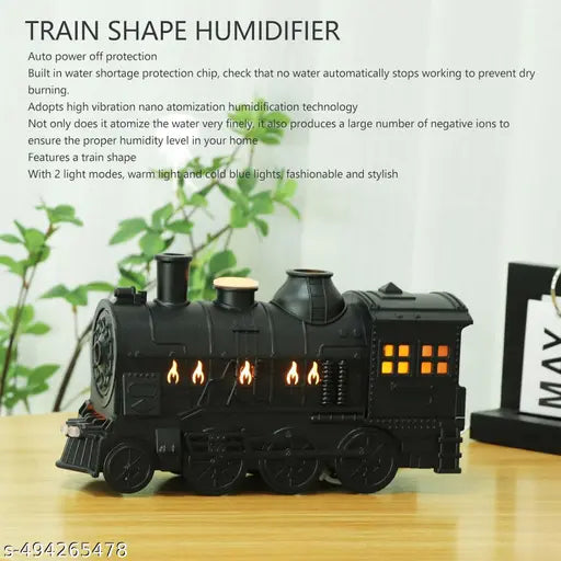 Cool Mist Train Humidifier, Portable Mini Train Essential Oil Diffuser, 2 Lights 2 Mist Modes, Auto Off for Bedroom and Large Room, 300 ml
