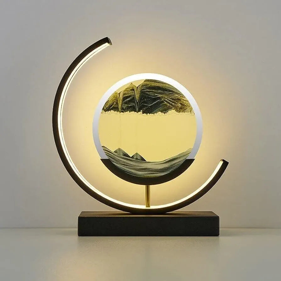 Quicksand Led Table Lamp Art Picture Glass Liquid Painting 3D Natural Landscape Showpiece Art Home Decor Antique Gifts for Office Decoration Party Gift  (Black)