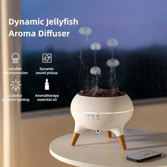 Dynamic Jellyfish Air Humidifier & Jellyfish Essential Oil Diffuser for Home, Office, Yoga - 7 Color-Changing Lights, Remote Control, 4H/8H Timer Setting, Auto Shut-Off 250ml