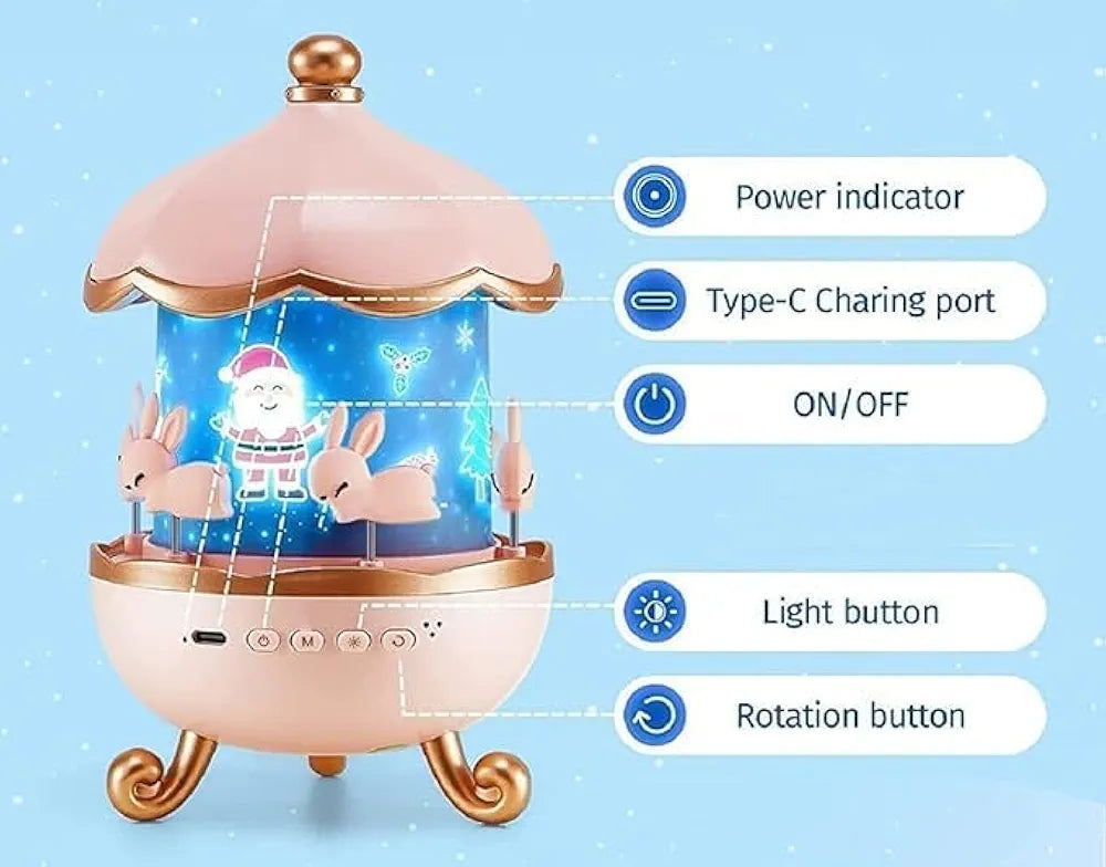 Bunny Carousel Night Light Projector, 6 Set Films Rotating LED Lamp, Star Projection Light for A Magical Nursery Atmosphere, Rotatable Rabbit Night Lamp for Kids Room Decor (Bunny Night Light)