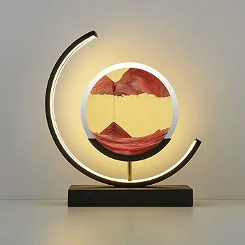 Quicksand Led Table Lamp Art Picture Glass Liquid Painting 3D Natural Landscape Showpiece Art Home Decor Antique Gifts for Office Decoration Party Gift  (Black)