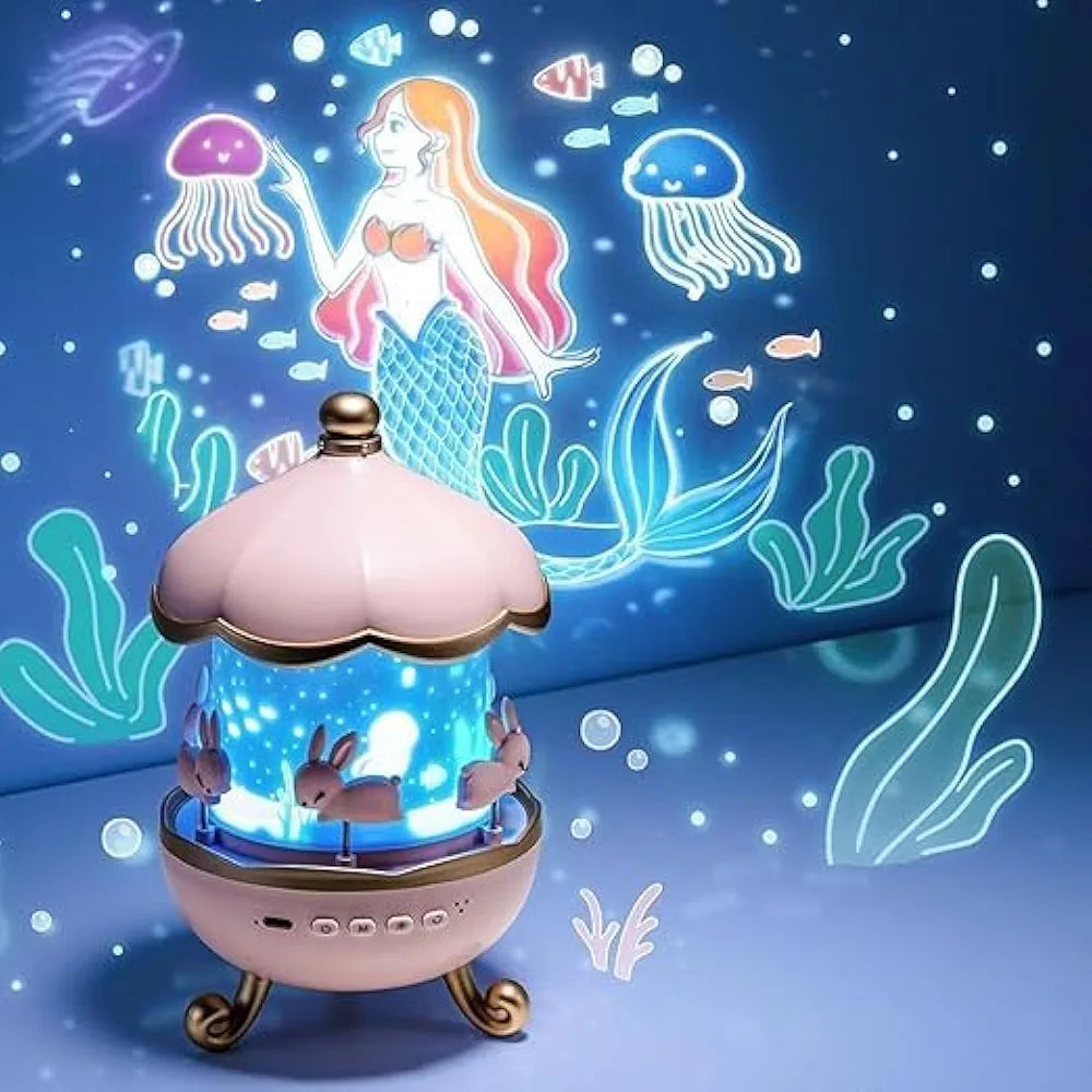Bunny Carousel Night Light Projector, 6 Set Films Rotating LED Lamp, Star Projection Light for A Magical Nursery Atmosphere, Rotatable Rabbit Night Lamp for Kids Room Decor (Bunny Night Light)