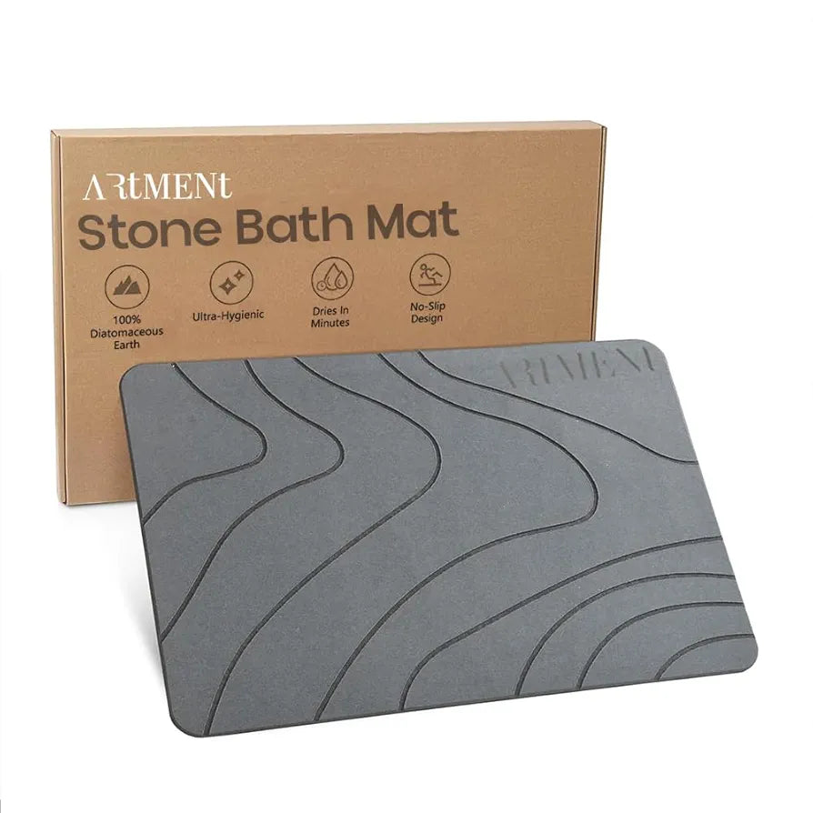 The Artment your artistic apartment TerraDry Stone Bathroom Diatomaceous Earth Shower Mat, Non-Slip Super Absorbent Quick Drying Bathroom Mat | Natural & Easy to Clean (Regular) (35 X 45 CM)