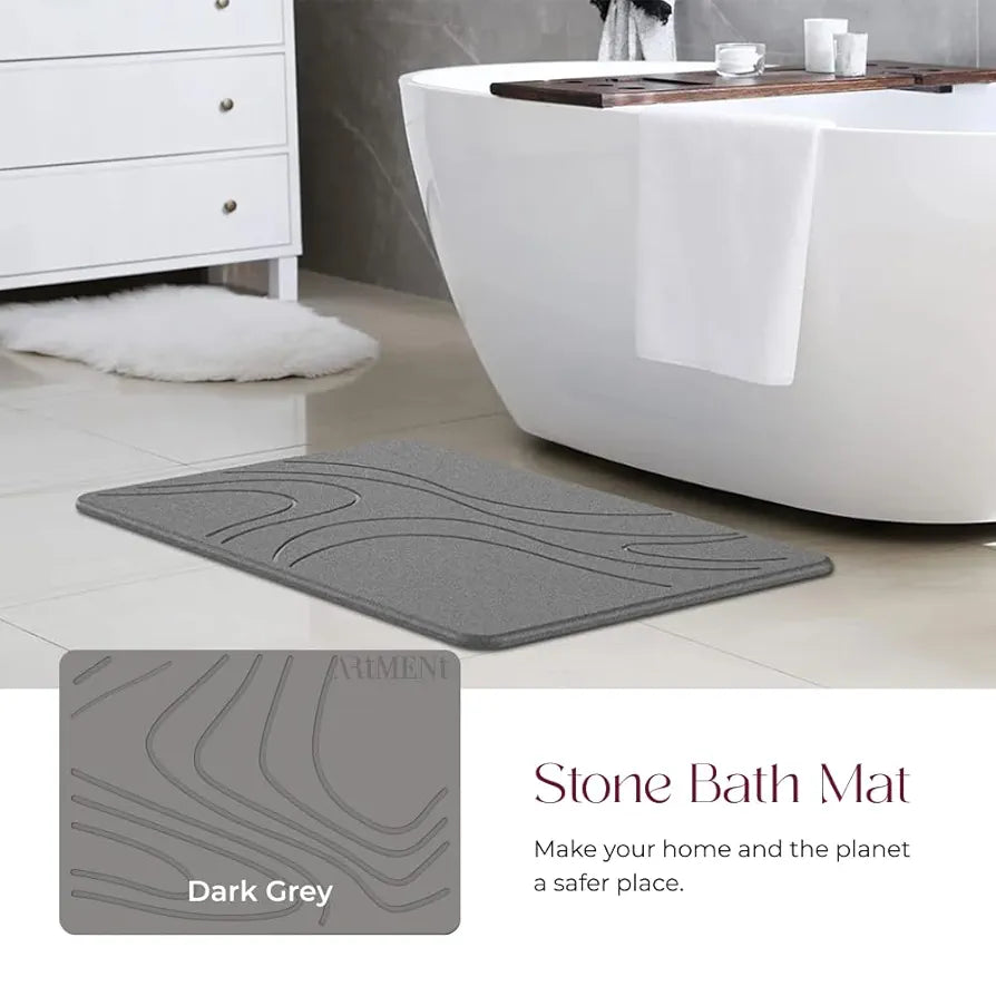The Artment your artistic apartment TerraDry Stone Bathroom Diatomaceous Earth Shower Mat, Non-Slip Super Absorbent Quick Drying Bathroom Mat | Natural & Easy to Clean (Regular) (35 X 45 CM)