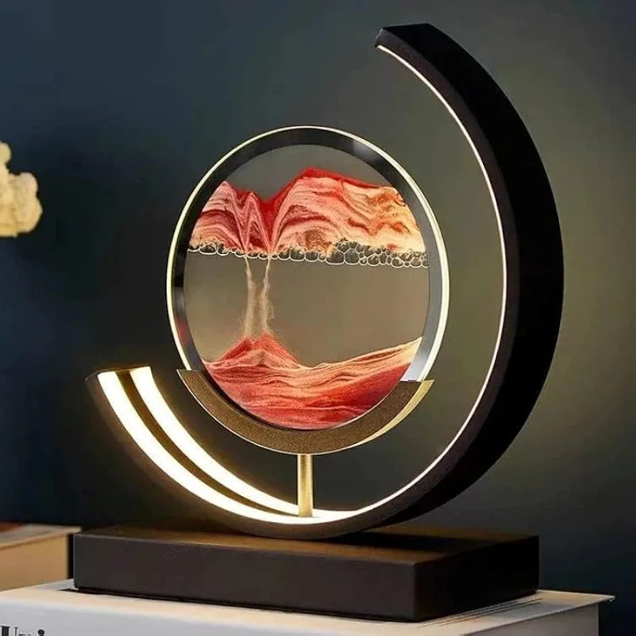 Quicksand Led Table Lamp Art Picture Glass Liquid Painting 3D Natural Landscape Showpiece Art Home Decor Antique Gifts for Office Decoration Party Gift  (Black)