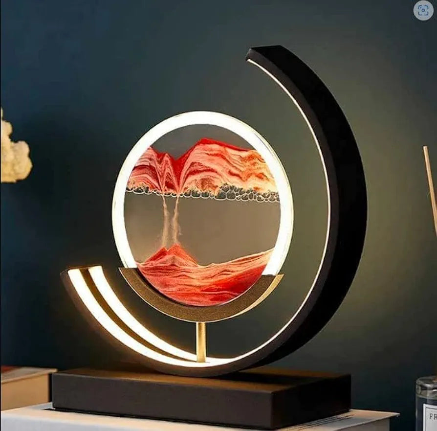 Quicksand Led Table Lamp Art Picture Glass Liquid Painting 3D Natural Landscape Showpiece Art Home Decor Antique Gifts for Office Decoration Party Gift  (Black)
