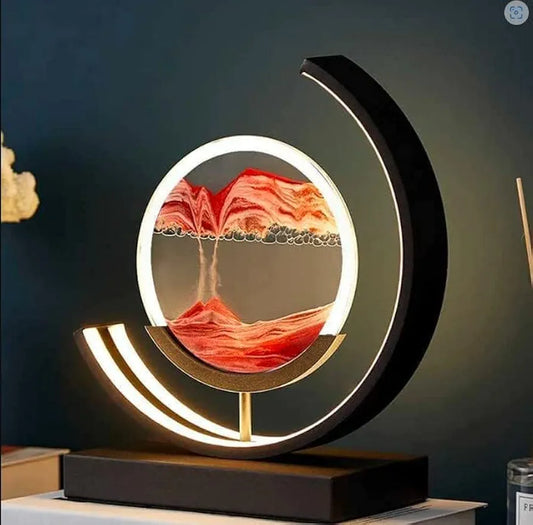 Quicksand Led Table Lamp Art Picture Glass Liquid Painting 3D Natural Landscape Showpiece Art Home Decor Antique Gifts for Office Decoration Party Gift  (Black)