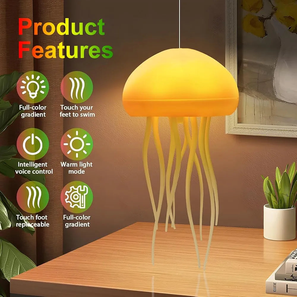LED Jellyfish Lamp With Moving Tentacles & Base, 72 Gradient RGB Colors, USB Rechargeable, Voice & Button Controlled Night Light, Modern Desk Decor