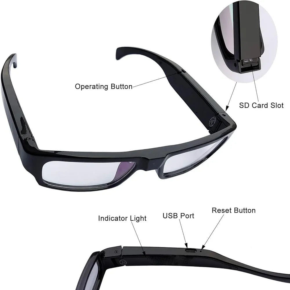 Glass Camera Invisible Lens No Hole Complete Camera HD Video Audio Glass Hd 1080p Eyewear Indoor Outdoor Video Recording Camera for Meeting, Travel (Glass Camera)