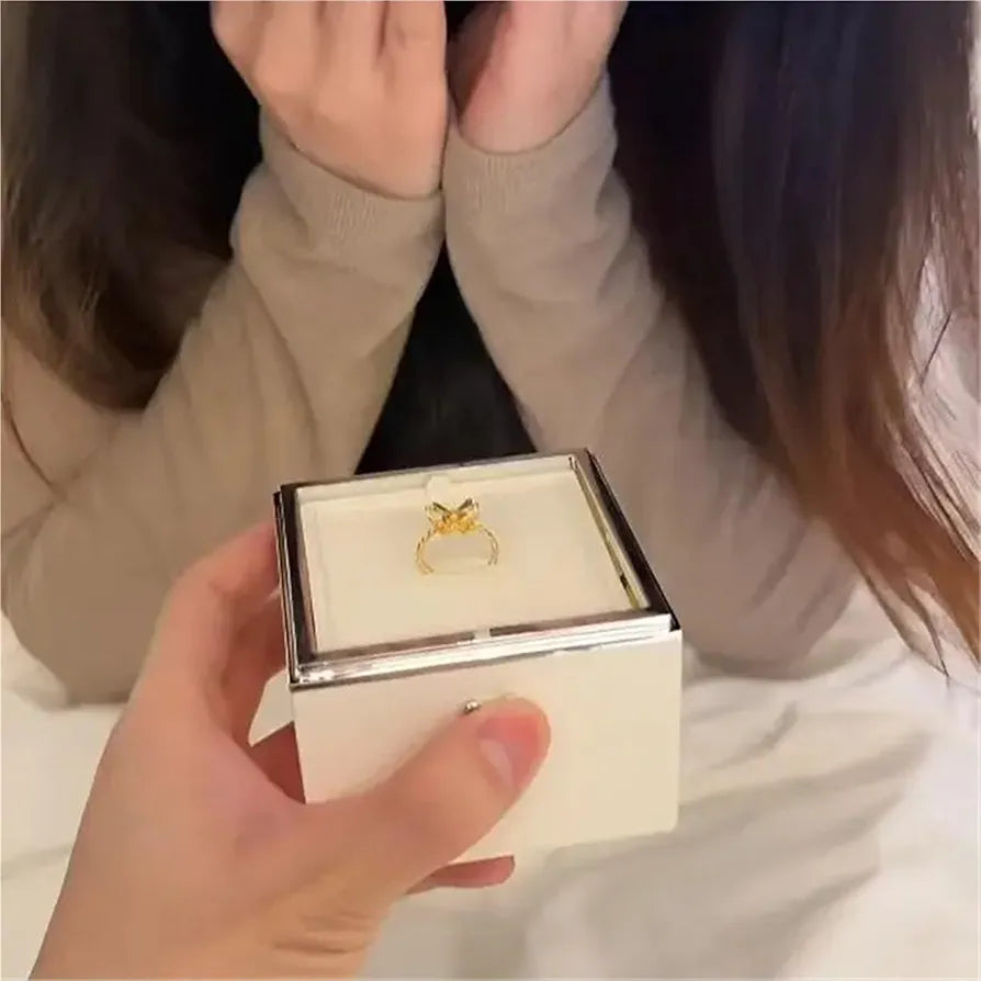 Ring Bearer Box, Bear Birthday Cake Surprise Flip Ring Box Automatic One-Click Instant Rotation Magic Bounce Necklace Gift Box Large Cake Box(Red)