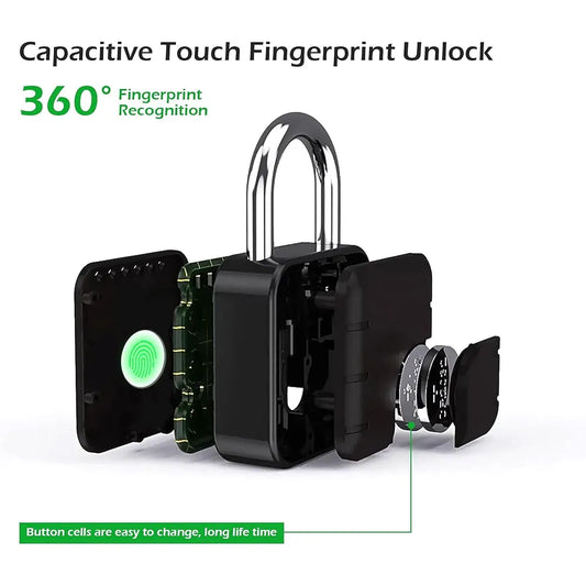 Smart Biometric Padlock With 2-Way Access: Fingerprint, Mobile App, IP67 Waterproof for Doors, Bags, Suitcase, Garage, Cabinet, Warehouse & Shutter (Small),  Black