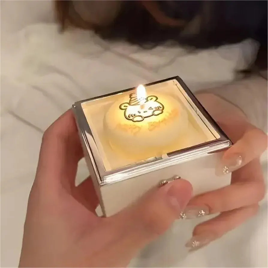 Ring Bearer Box, Bear Birthday Cake Surprise Flip Ring Box Automatic One-Click Instant Rotation Magic Bounce Necklace Gift Box Large Cake Box(Red)