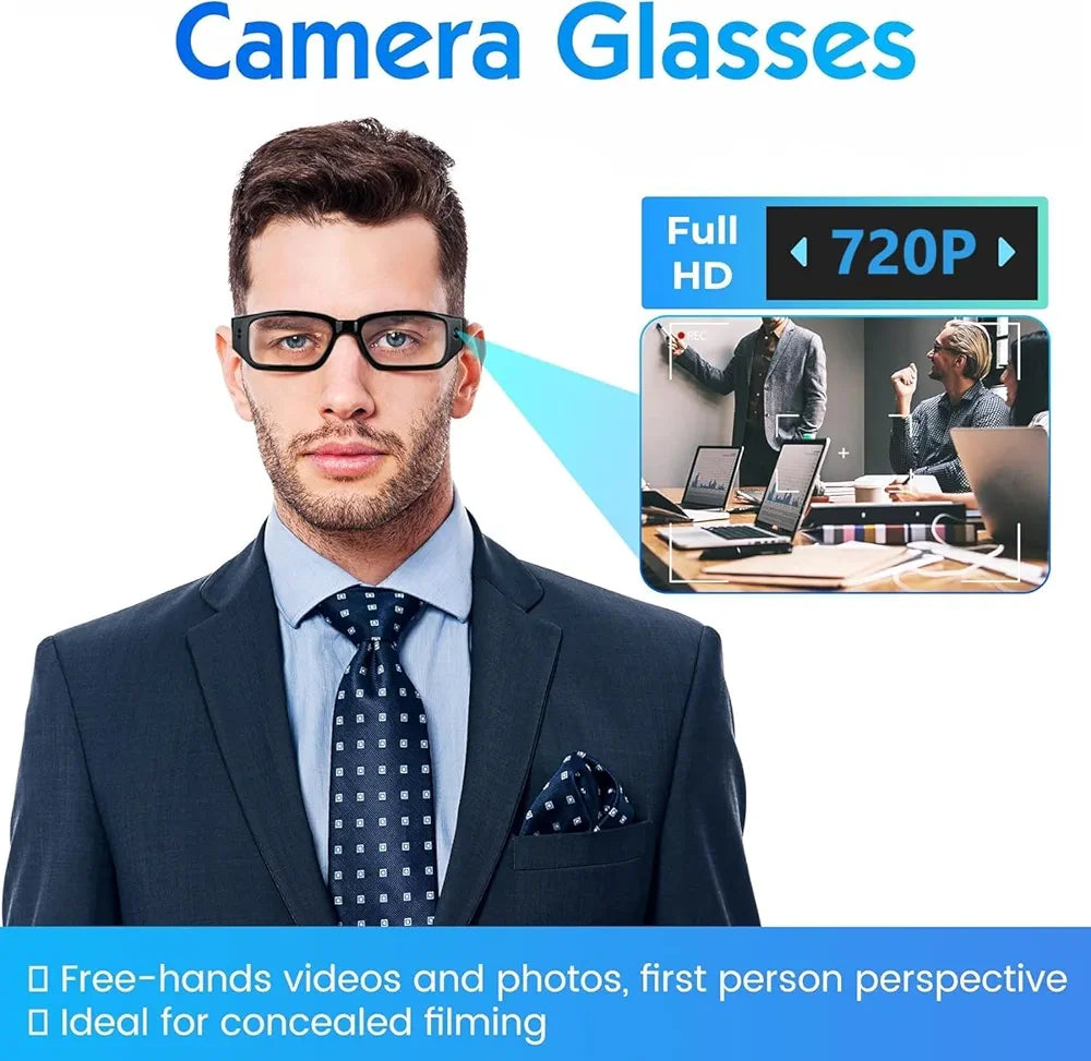 Glass Camera Invisible Lens No Hole Complete Camera HD Video Audio Glass Hd 1080p Eyewear Indoor Outdoor Video Recording Camera for Meeting, Travel (Glass Camera)