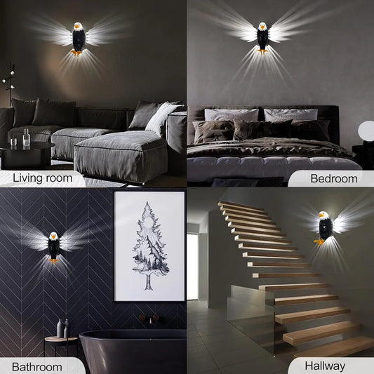 Eagle Wall Light, American Eagle Night Light with Remote Control, Magnetic Wall Mounted Eagle Lamp for Bedroom, Living Room, Hallway, Battery Operated and Removable Charging Eagle Light