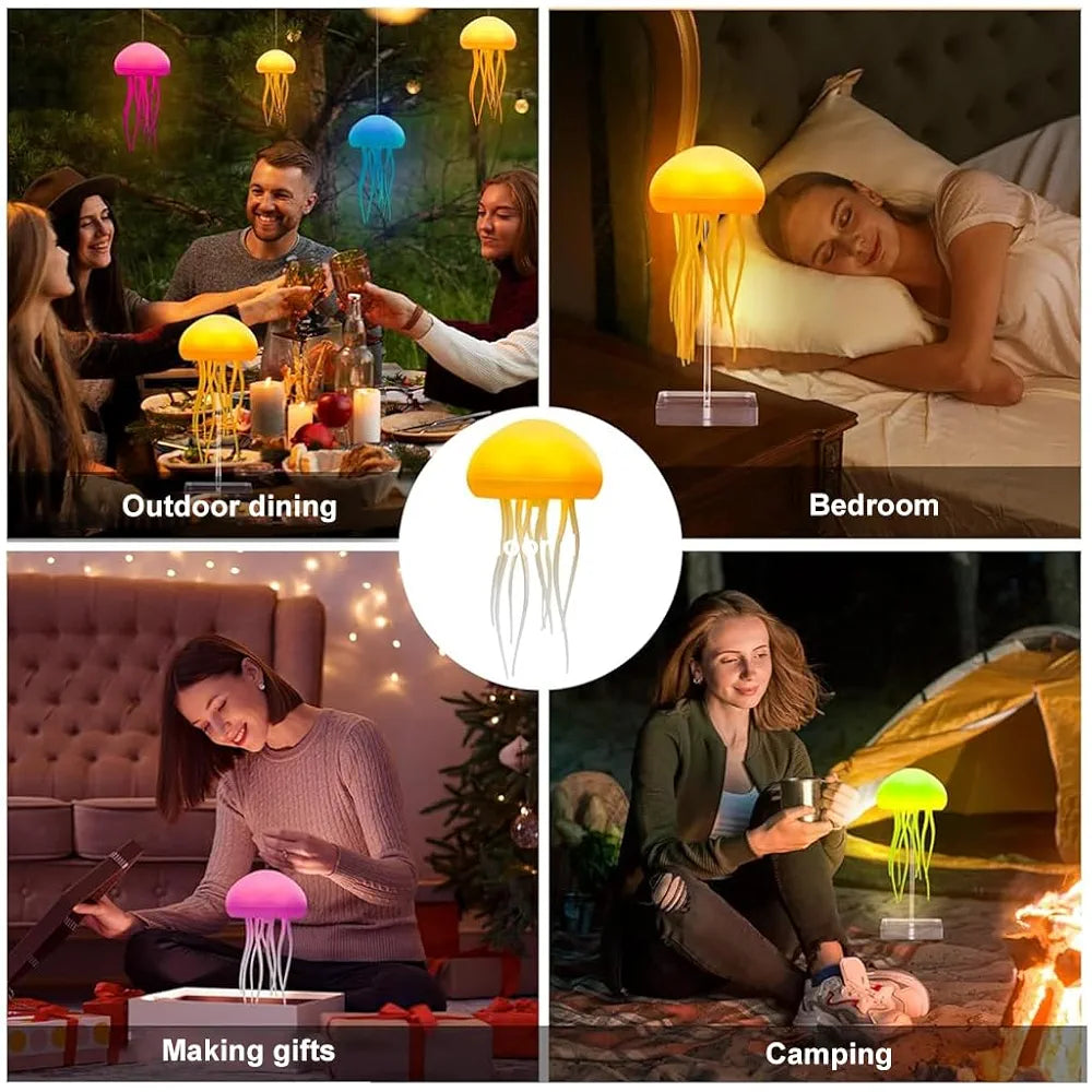 LED Jellyfish Lamp With Moving Tentacles & Base, 72 Gradient RGB Colors, USB Rechargeable, Voice & Button Controlled Night Light, Modern Desk Decor