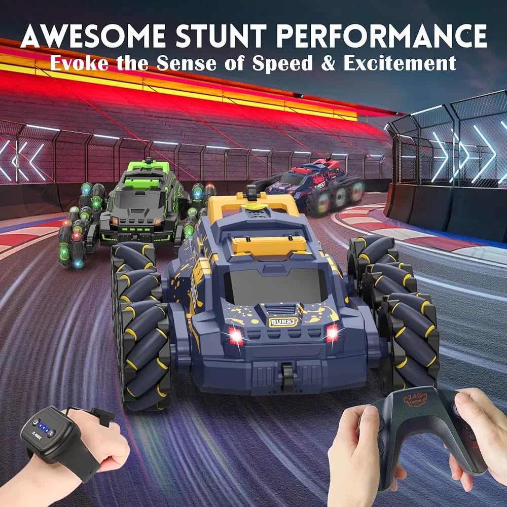 Remote Control Car for Kids, RC Stunt Car with Hand Gesture Sensing Toy Cars Spray Fog Steam 2.4GHz 4WD RC Cars with Light Music Remote Control Car for Boys Girls 8 9 10 11 12+ Year Yellow