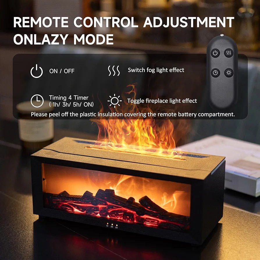 Fireplace Flame Air Diffuser Humidifier, 7 Colors Aromatherapy Essential Oil Diffuser, Ultrasonic Aroma Humidifier with Timer for Home, Bedroom, Office, Yoga (BlackB, L)