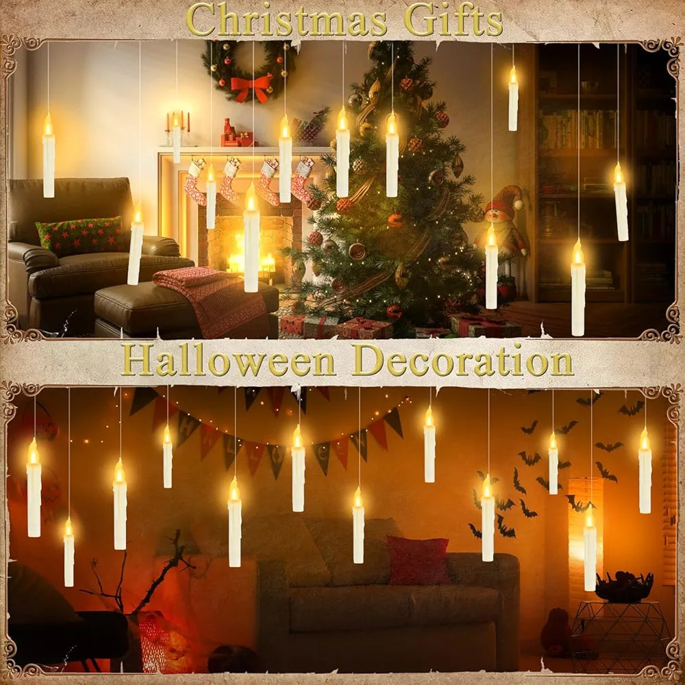 Halloween Decorations - Floating Candles with Wand, 12 Pcs Flameless Candles with Warm Light Flickering, Witch Wizard Christmas Decor for Indoor Home Room  Classroom Bedroom Birthday Party