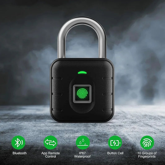 Smart Biometric Padlock With 2-Way Access: Fingerprint, Mobile App, IP67 Waterproof for Doors, Bags, Suitcase, Garage, Cabinet, Warehouse & Shutter (Small),  Black