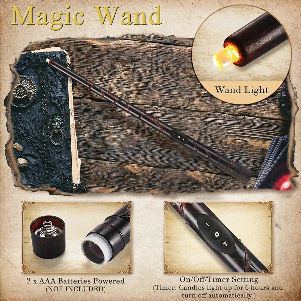 Halloween Decorations - Floating Candles with Wand, 12 Pcs Flameless Candles with Warm Light Flickering, Witch Wizard Christmas Decor for Indoor Home Room  Classroom Bedroom Birthday Party