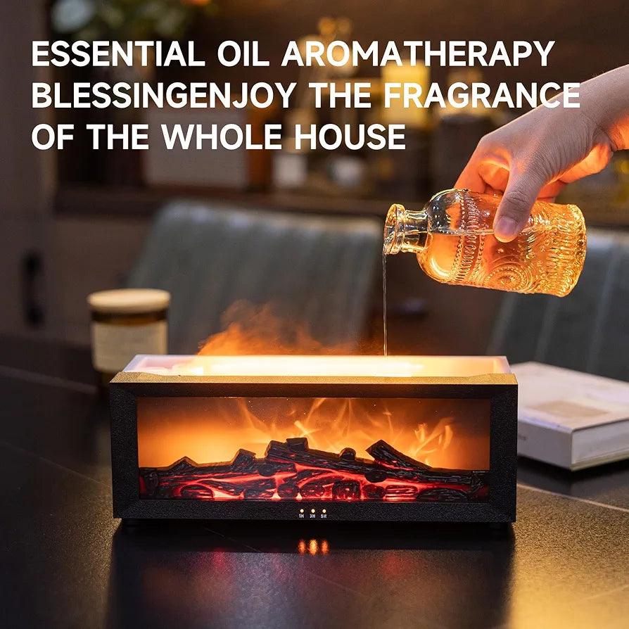 Fireplace Flame Air Diffuser Humidifier, 7 Colors Aromatherapy Essential Oil Diffuser, Ultrasonic Aroma Humidifier with Timer for Home, Bedroom, Office, Yoga (BlackB, L)