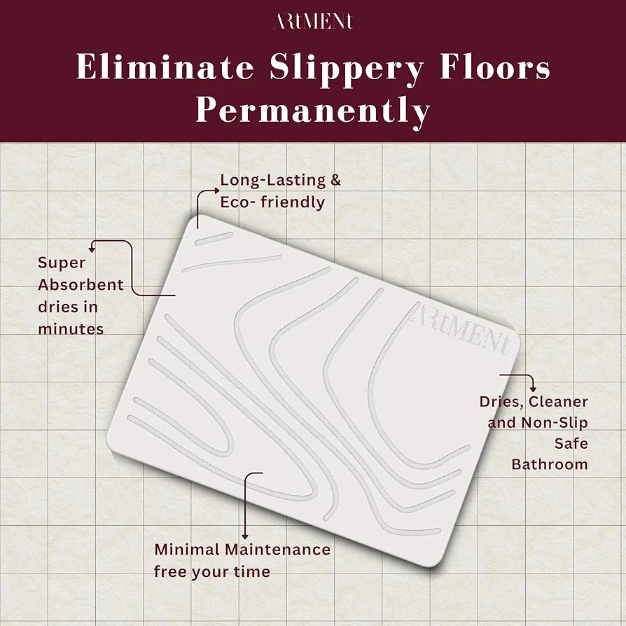 The Artment your artistic apartment TerraDry Stone Bathroom Diatomaceous Earth Shower Mat, Non-Slip Super Absorbent Quick Drying Bathroom Mat | Natural & Easy to Clean (Regular) (35 X 45 CM)