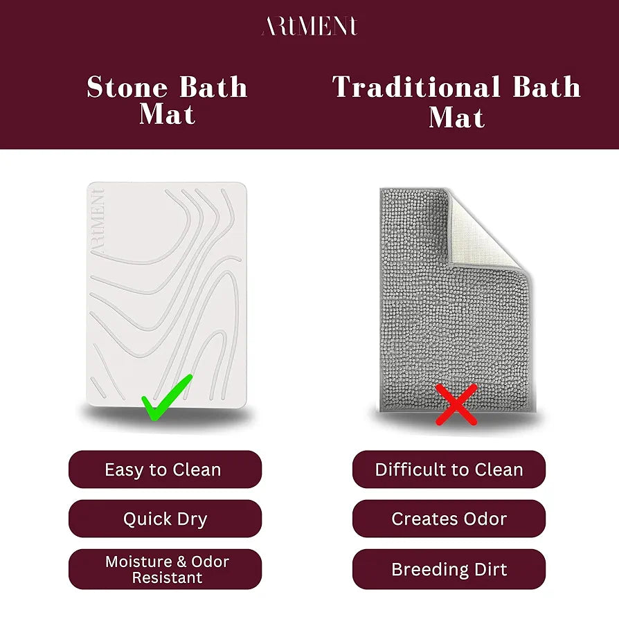 The Artment your artistic apartment TerraDry Stone Bathroom Diatomaceous Earth Shower Mat, Non-Slip Super Absorbent Quick Drying Bathroom Mat | Natural & Easy to Clean (Regular) (35 X 45 CM)