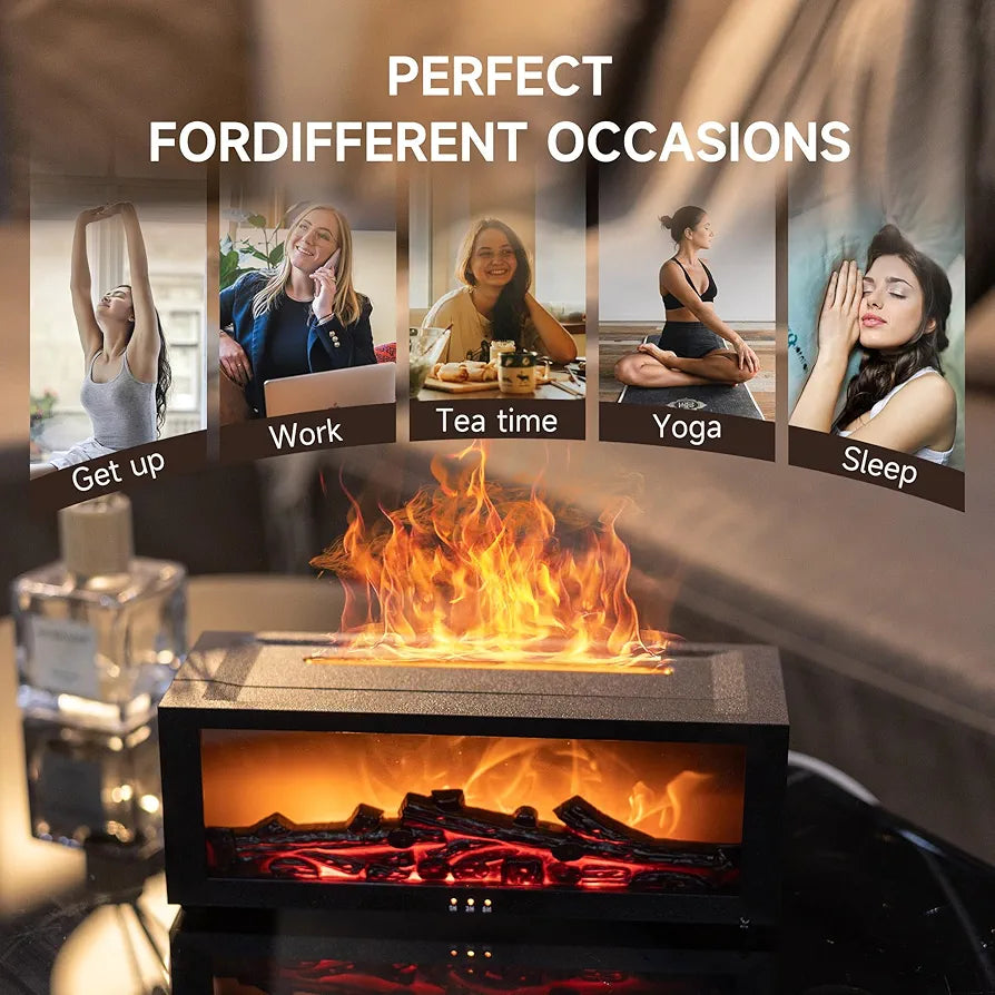 Fireplace Flame Air Diffuser Humidifier, 7 Colors Aromatherapy Essential Oil Diffuser, Ultrasonic Aroma Humidifier with Timer for Home, Bedroom, Office, Yoga (BlackB, L)