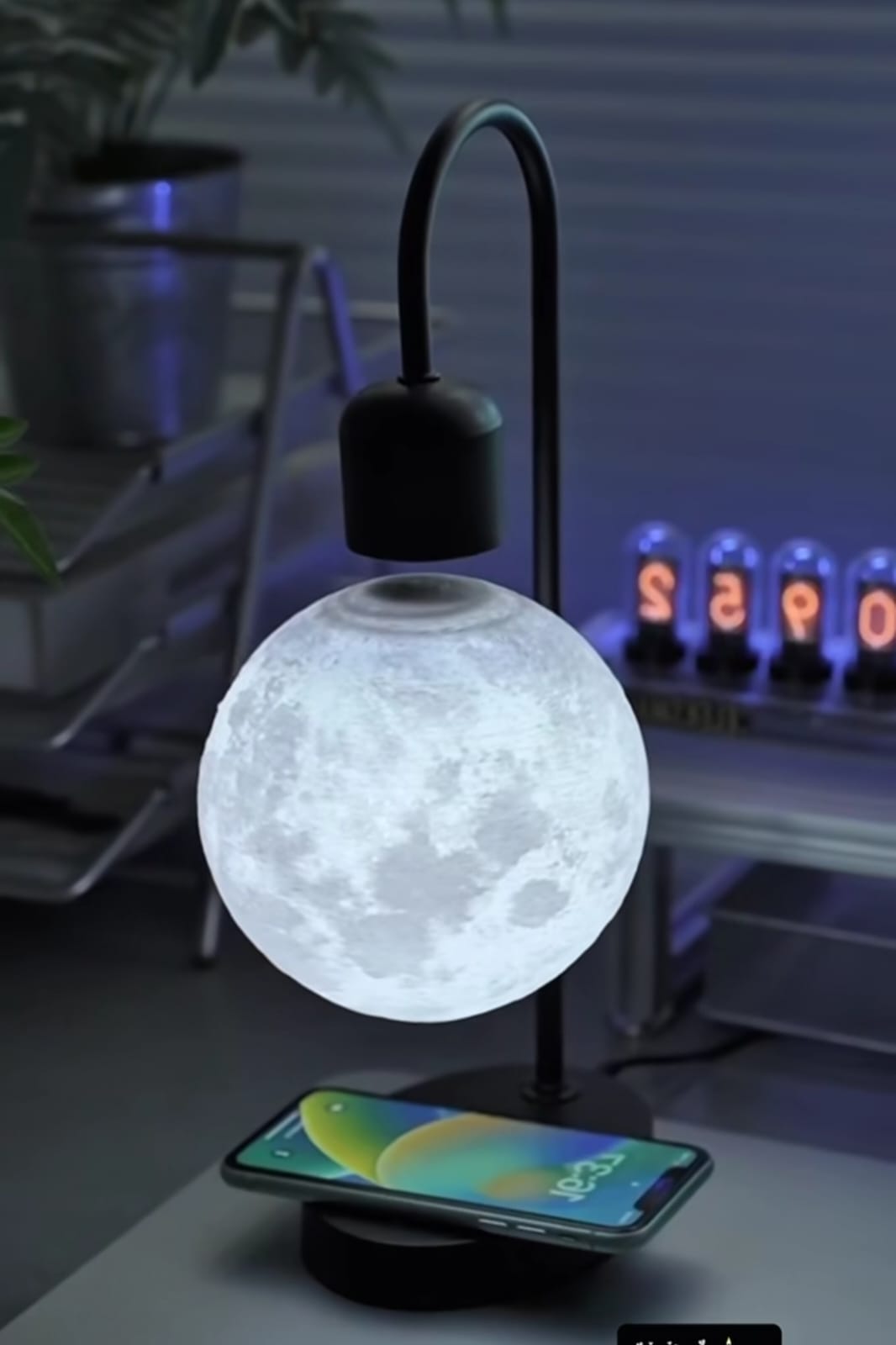 Floating Moon Lamp with Wireless Phone Charger & LED Levitating Ball in The Air Freely Unique Magnetic Cloud Desk Lamp with Cool Night Light, Home Office Decor & Gift for Friends Families