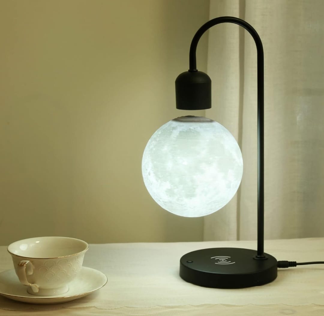 Floating Moon Lamp with Wireless Phone Charger & LED Levitating Ball in The Air Freely Unique Magnetic Cloud Desk Lamp with Cool Night Light, Home Office Decor & Gift for Friends Families