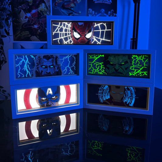 Glowing Hero Lightbox - Spiderman , Captain America, Hulk, Thor. Durable and easy to use, this lightbox brings your favorite heroes to life with a captivating glow.