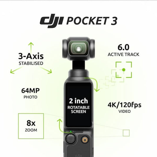 DJI Osmo Pocket 3, Vlogging Camera with 1'' CMOS & 4K/120fps Video, 3-Axis Stabilization, Fast Focusing, Face/Object Tracking, 2" Rotatable Touchscreen, Small Video Camera for Photography, YouTube