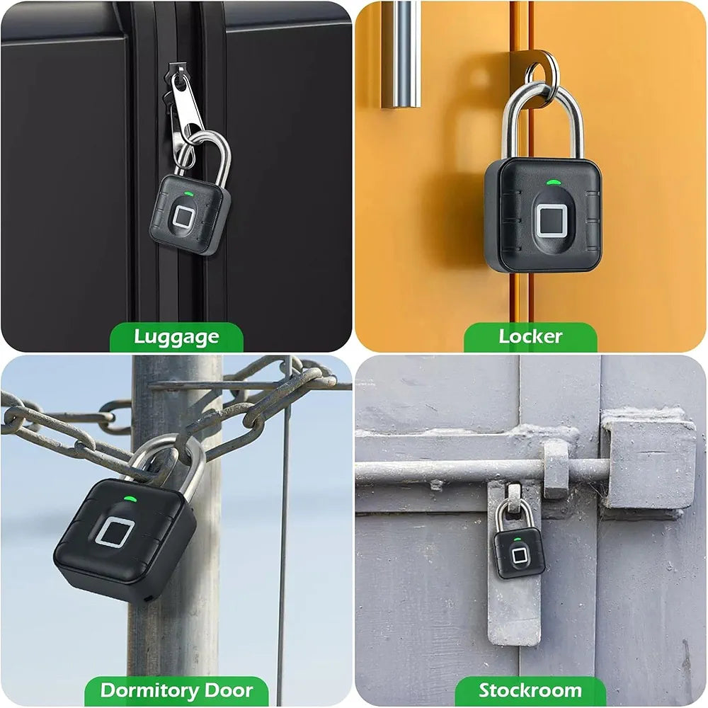 Smart Biometric Padlock With 2-Way Access: Fingerprint, Mobile App, IP67 Waterproof for Doors, Bags, Suitcase, Garage, Cabinet, Warehouse & Shutter (Small),  Black