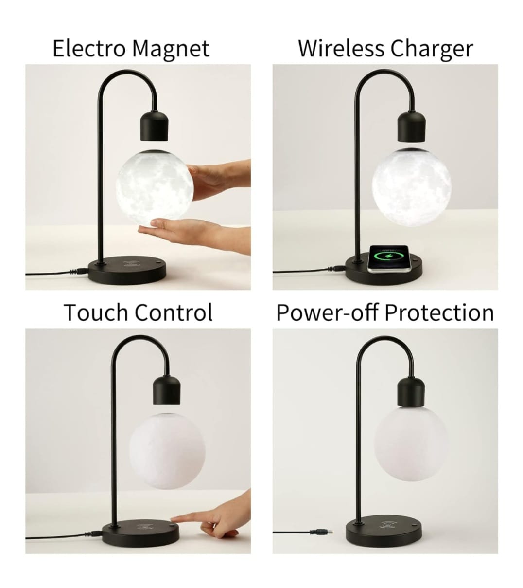 Floating Moon Lamp with Wireless Phone Charger & LED Levitating Ball in The Air Freely Unique Magnetic Cloud Desk Lamp with Cool Night Light, Home Office Decor & Gift for Friends Families